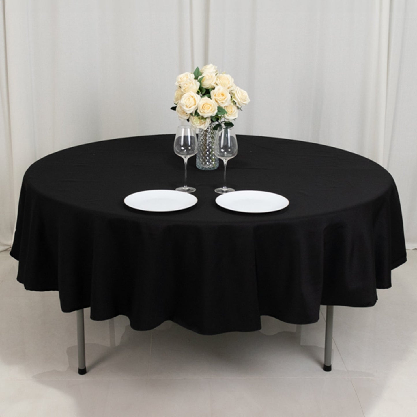 Fire Retardant Premium Polyester 90" Round Tablecloth Black - High-Performance Table Cover
