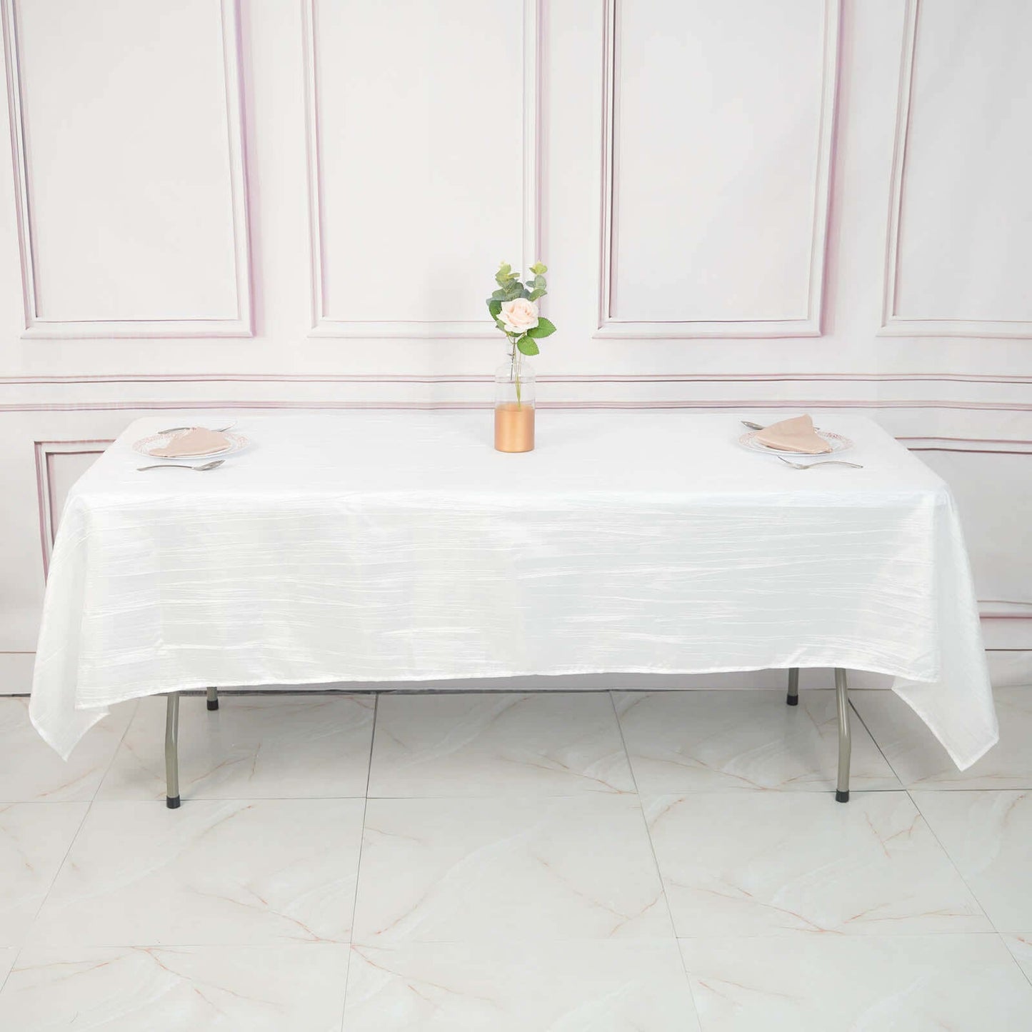 Taffeta 60"x102" Rectangle Tablecloth White - Accordion Crinkle Design for Modern Gatherings