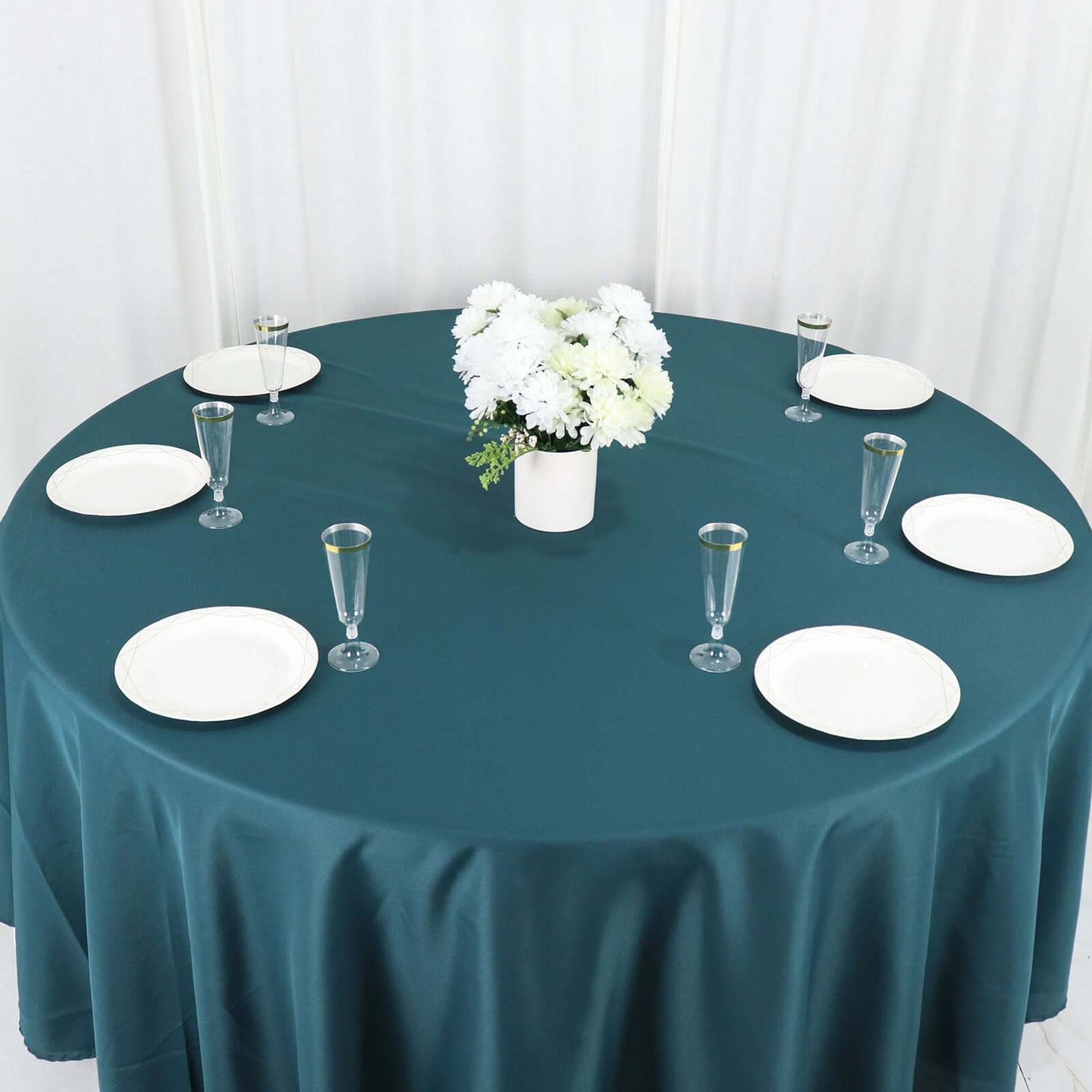 Polyester 108" Round Tablecloth Peacock Teal - Wrinkle-Resistant Table Cover