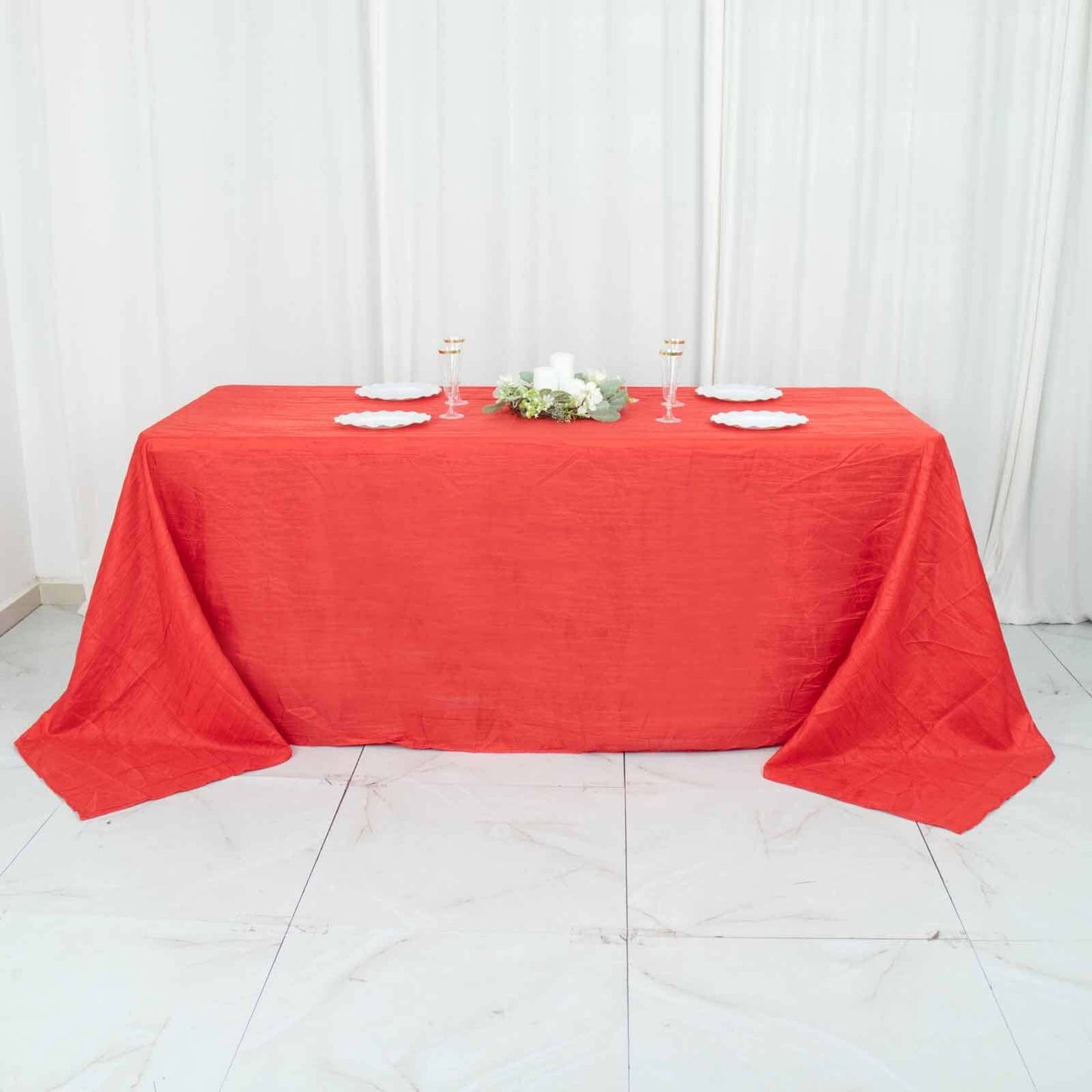 Taffeta 90"x132" Rectangle Tablecloth Red - Seamless Accordion Crinkle Table Cover