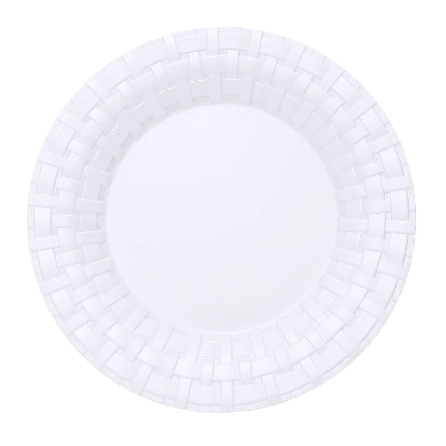 10-Pack Plastic Dinner Plates White Basketweave Rim - Durable Disposable Dinner Plates 10"