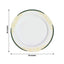 10-Pack Plastic 10" Round Dinner Plates in White with Hunter Emerald Green Rim for Events