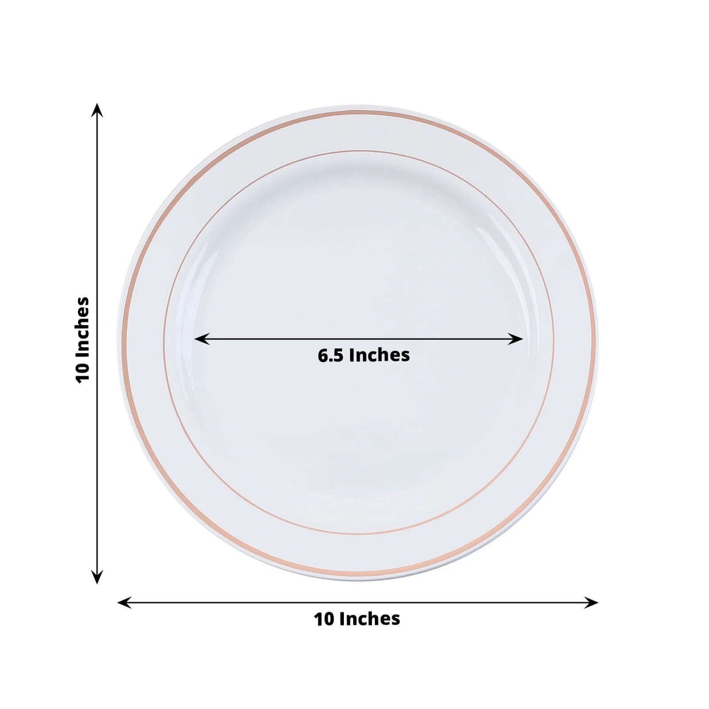 10-Pack Plastic Dinner Plates White with TrÃ¨s Chic Rose Gold Rim - Perfect Disposable Party Plates 10"