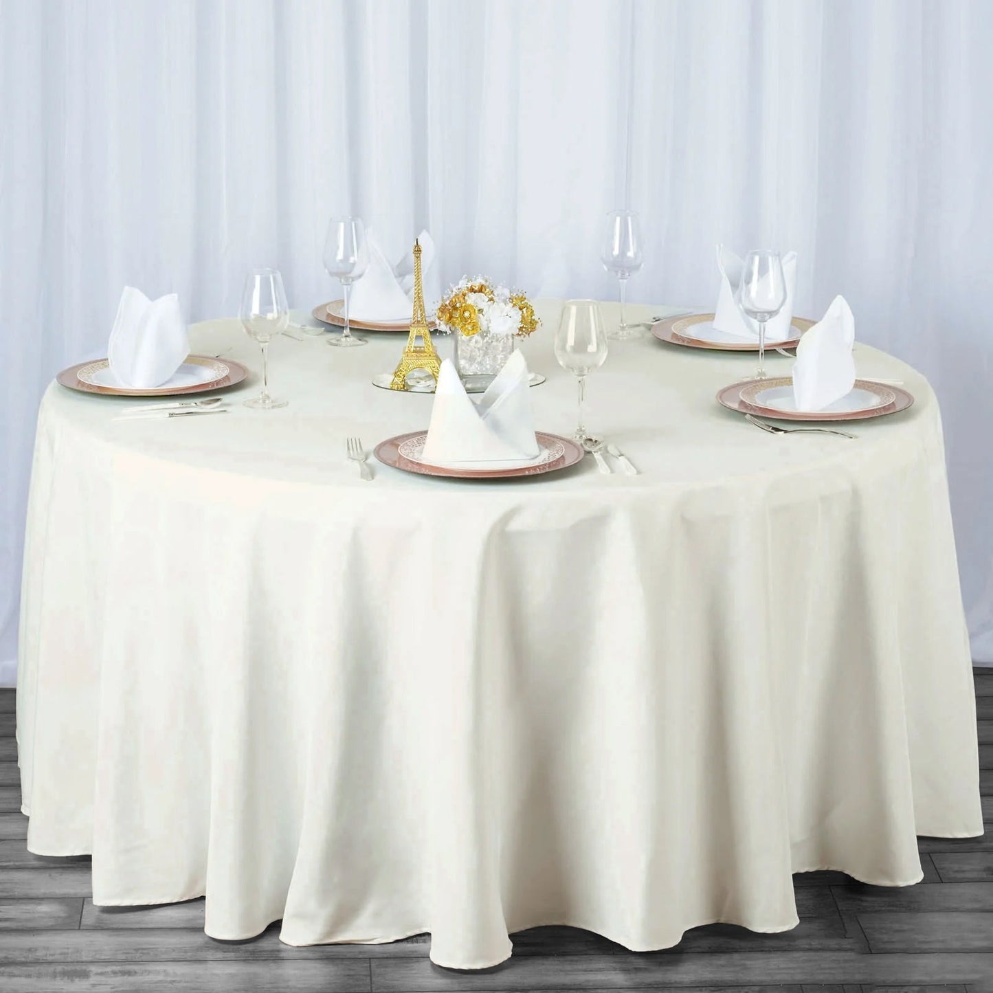 Fire Retardant Premium Polyester 120" Round Tablecloth Ivory - High-Performance Seamless Table Cover