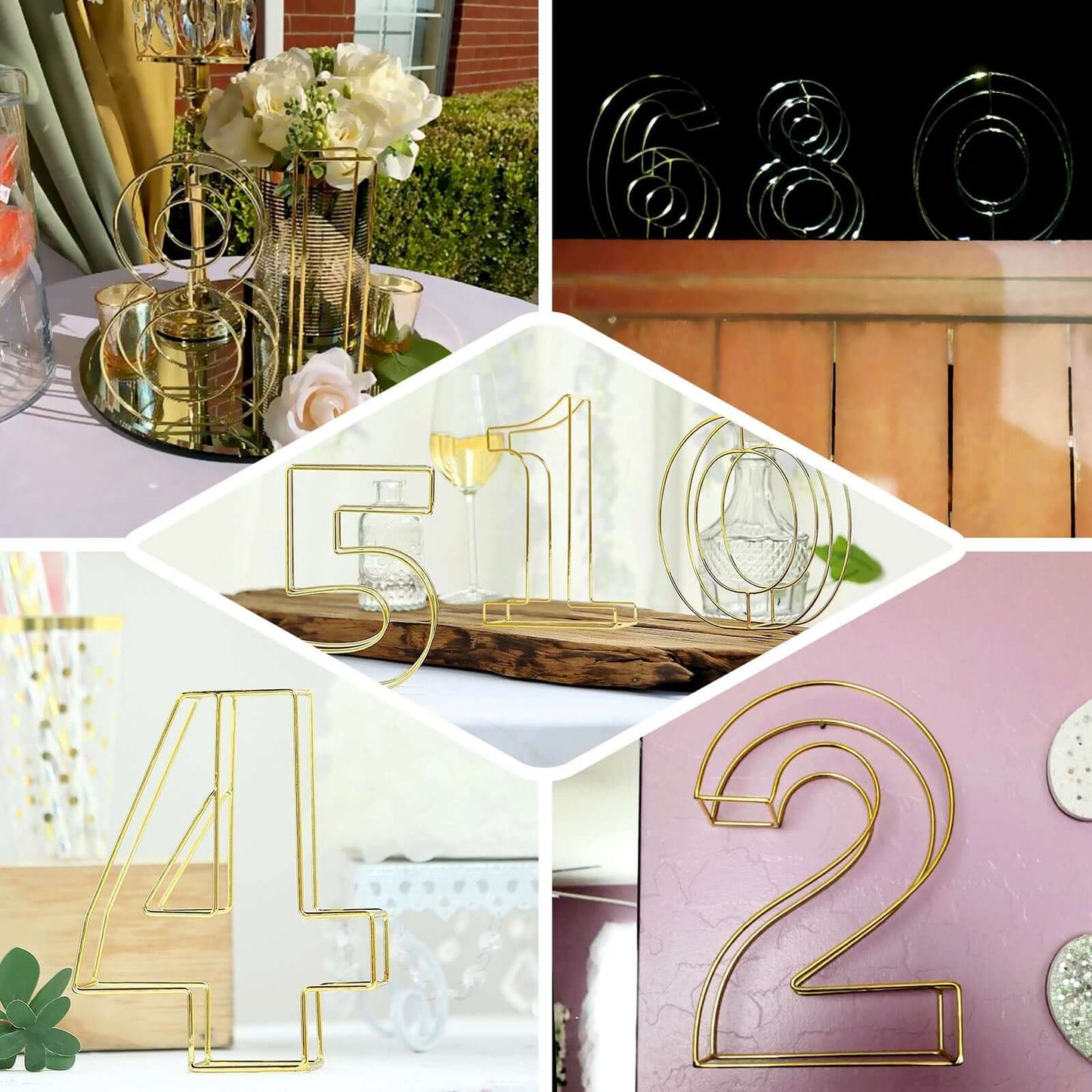 8" Tall Gold Freestanding 3D Decorative Metal Wire Numbers, Wedding Table Numbers -4