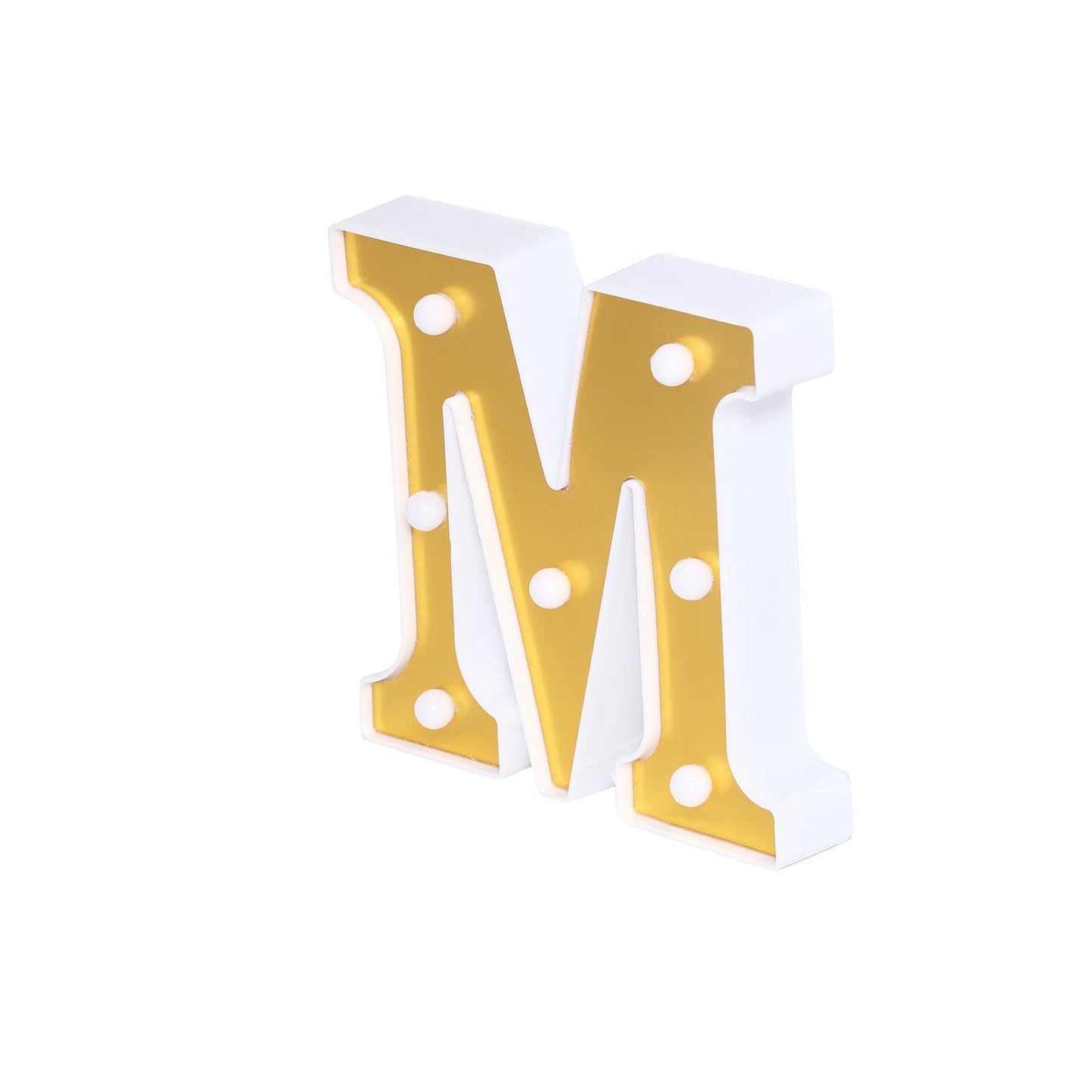 3D Marquee Letter "M" Warm White 7 LED Lights Gold - Chic Light-Up Decor for Events 6"