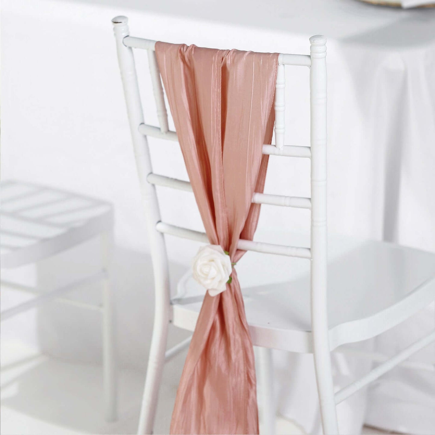 5 Pack Taffeta 6"x106" Chair Sashes Dusty Rose Accordion Crinkle Texture - Stylish Decor for Weddings & Gatherings