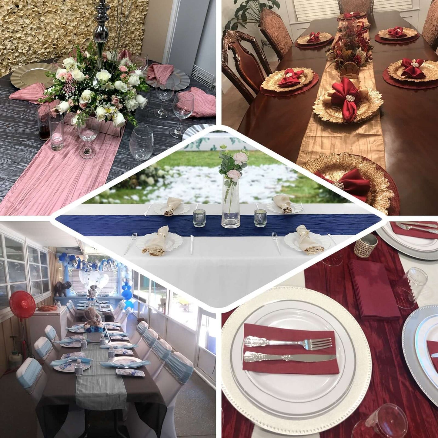 Taffeta 12"x108" Table Runner Violet Amethyst - Accordion Crinkle Design