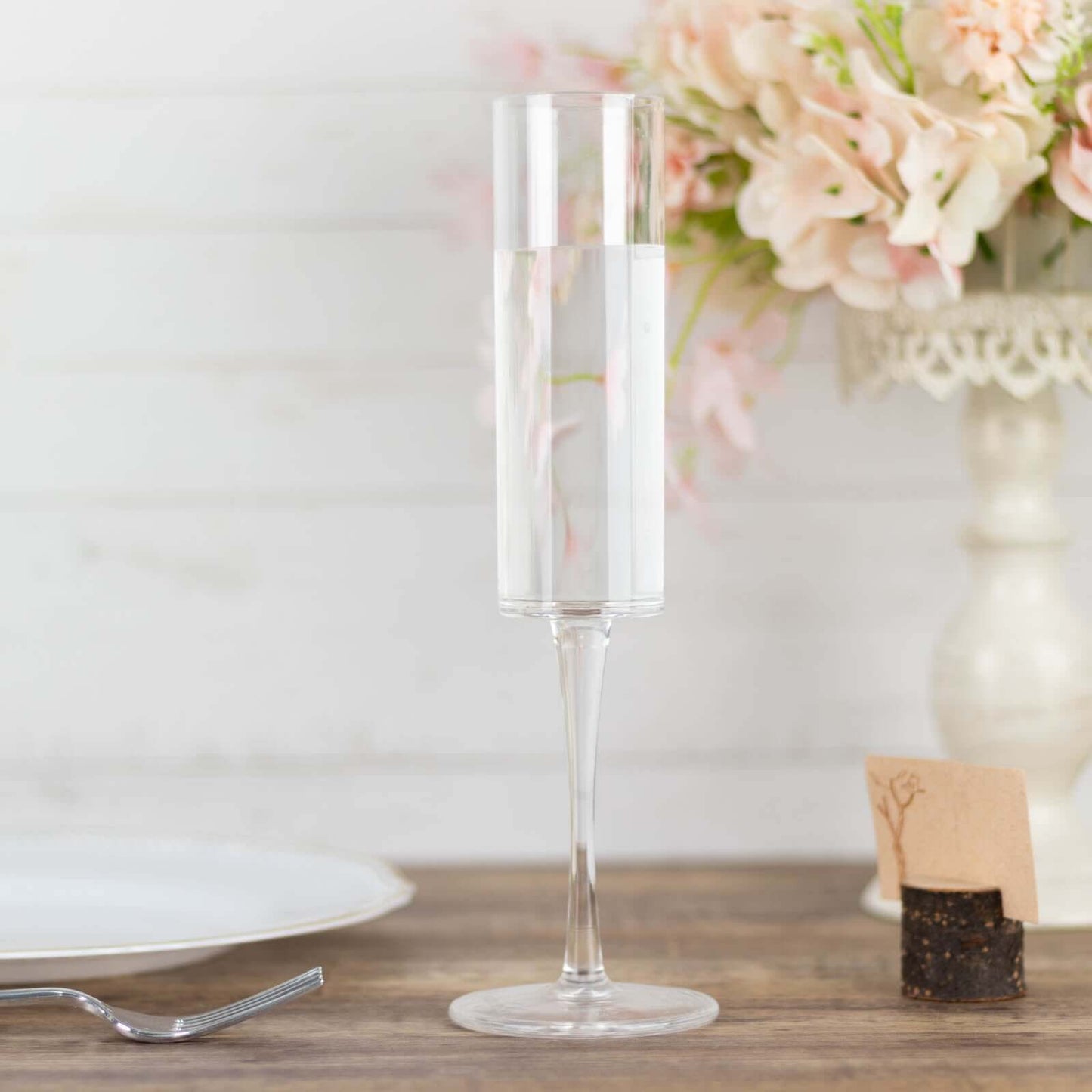 6-Pack Plastic Wine Mimosa Goblets Clear Cylindrical Shape - Reusable Champagne Flute Glasses 9.5" Tall 6oz