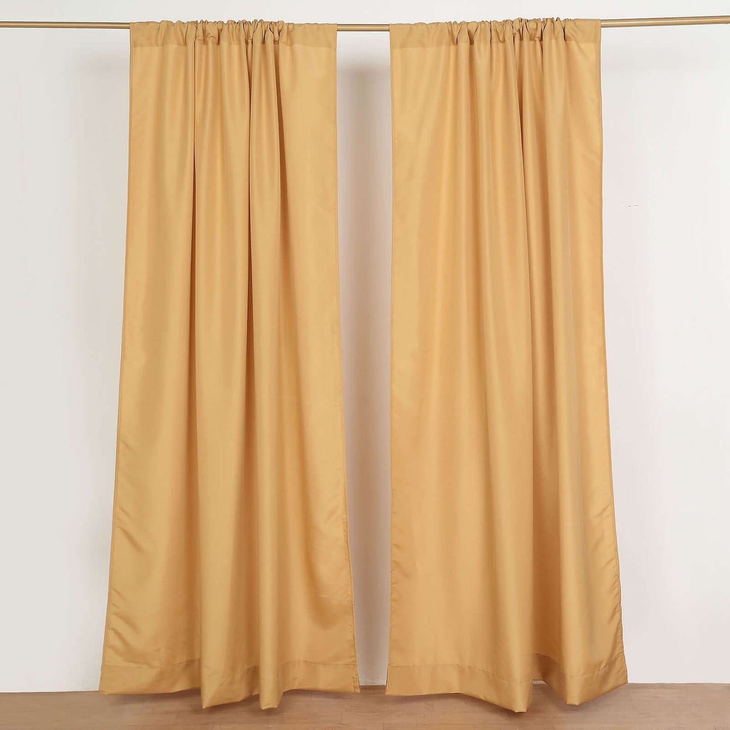 2 Pack Gold Polyester Event Curtain Drapes, 10ftx8ft Backdrop Event Panels With Rod Pockets 130 GSM