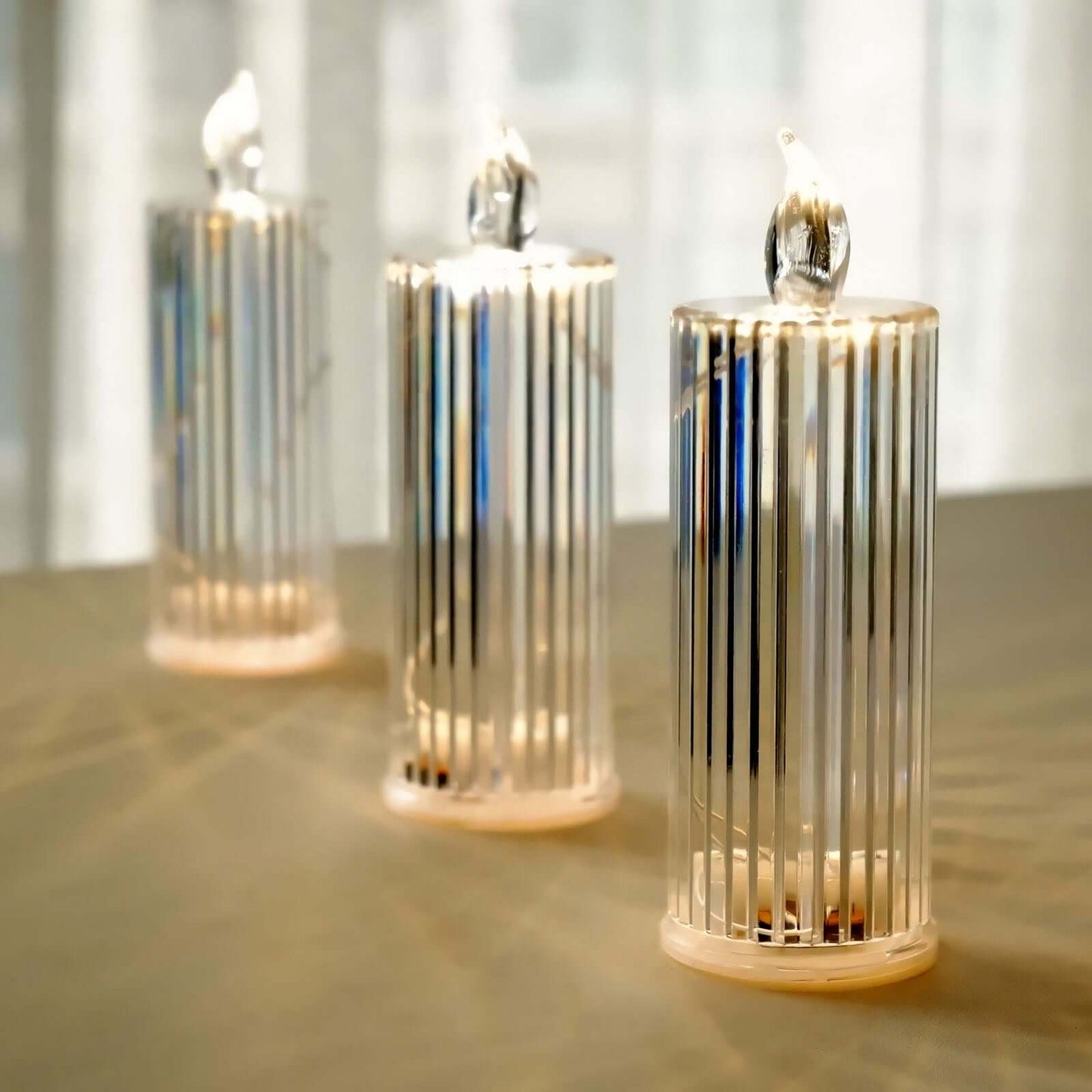3-Pack LED Flameless Candle Lamps Diamond Acrylic Design Clear Warm White - Battery Operated Pillars 6"