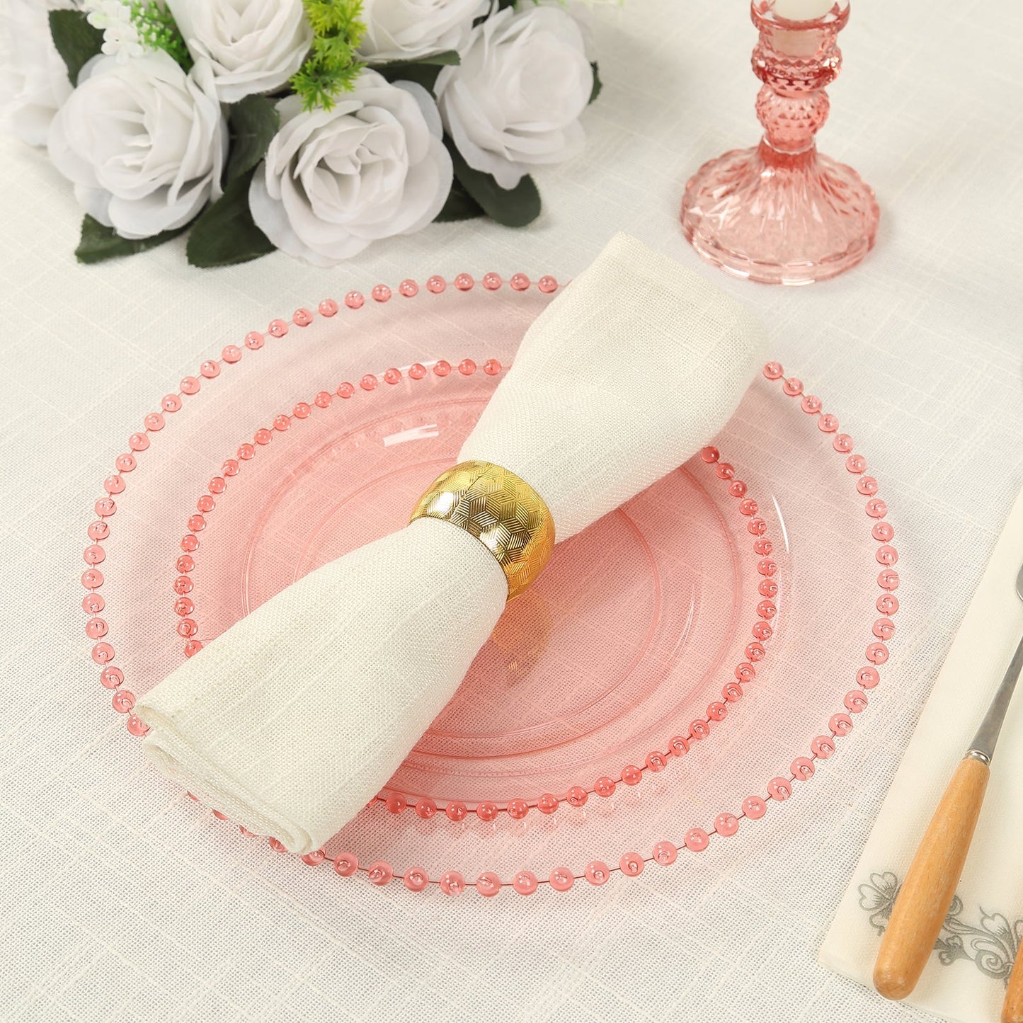 10-Pack Transparent Blush Plastic Dessert Plates â€“ 8" Round with Beaded Rim, Disposable for Parties & Events