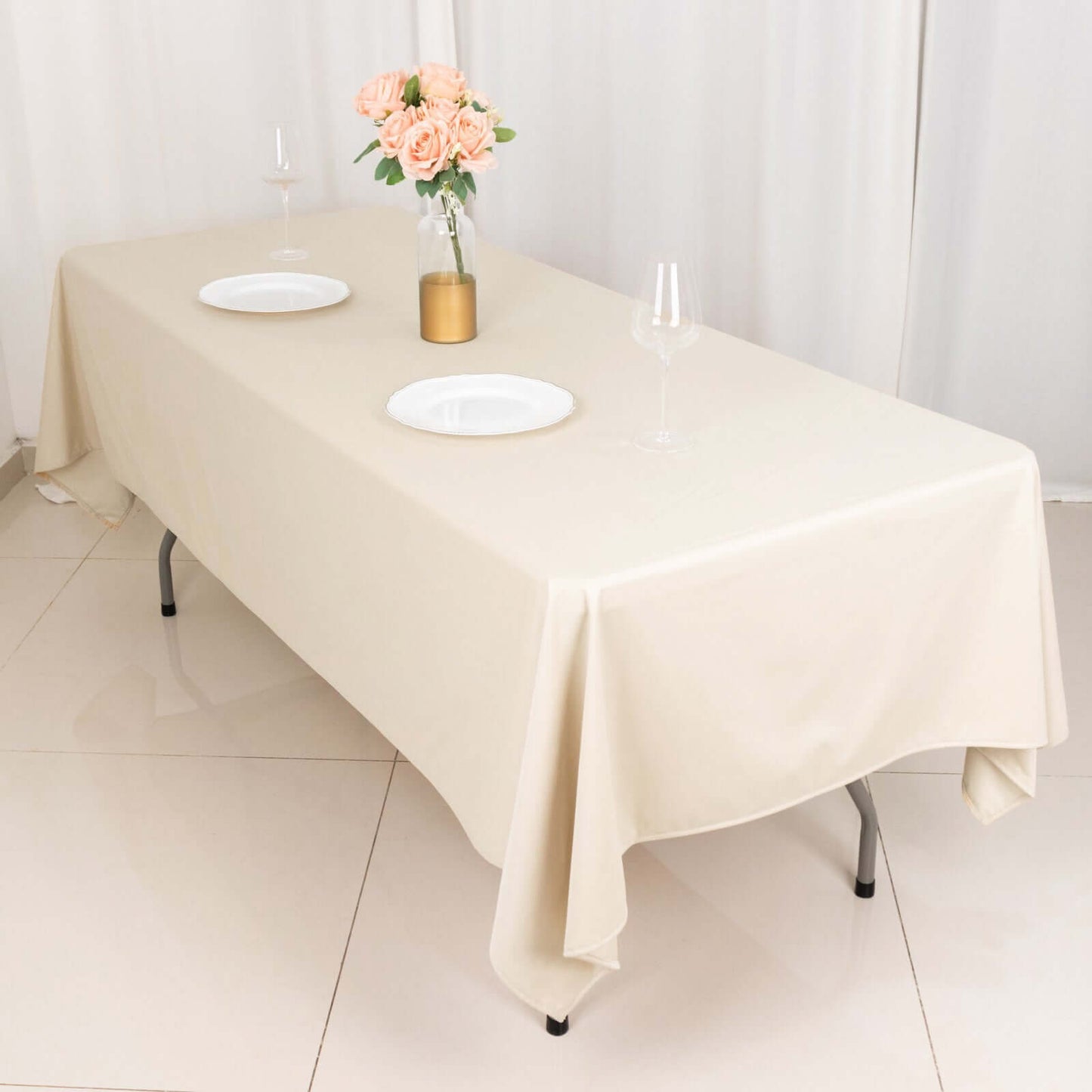 Scuba Rectangular 60"x102" Tablecloth Beige - Wrinkle Free & Stain Resistant Table Cover