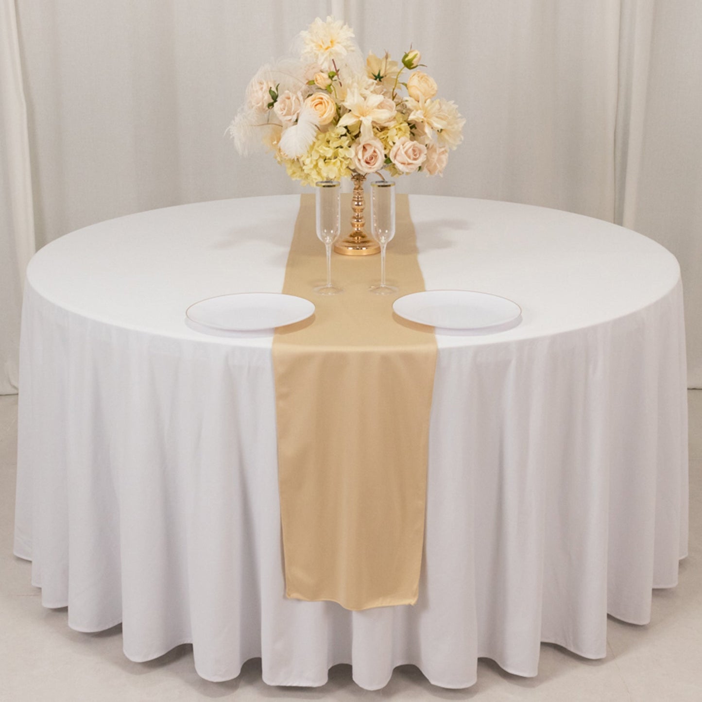 Scuba Polyester 12"x108" Table Runner Beige - Wrinkle-Free Table Linen