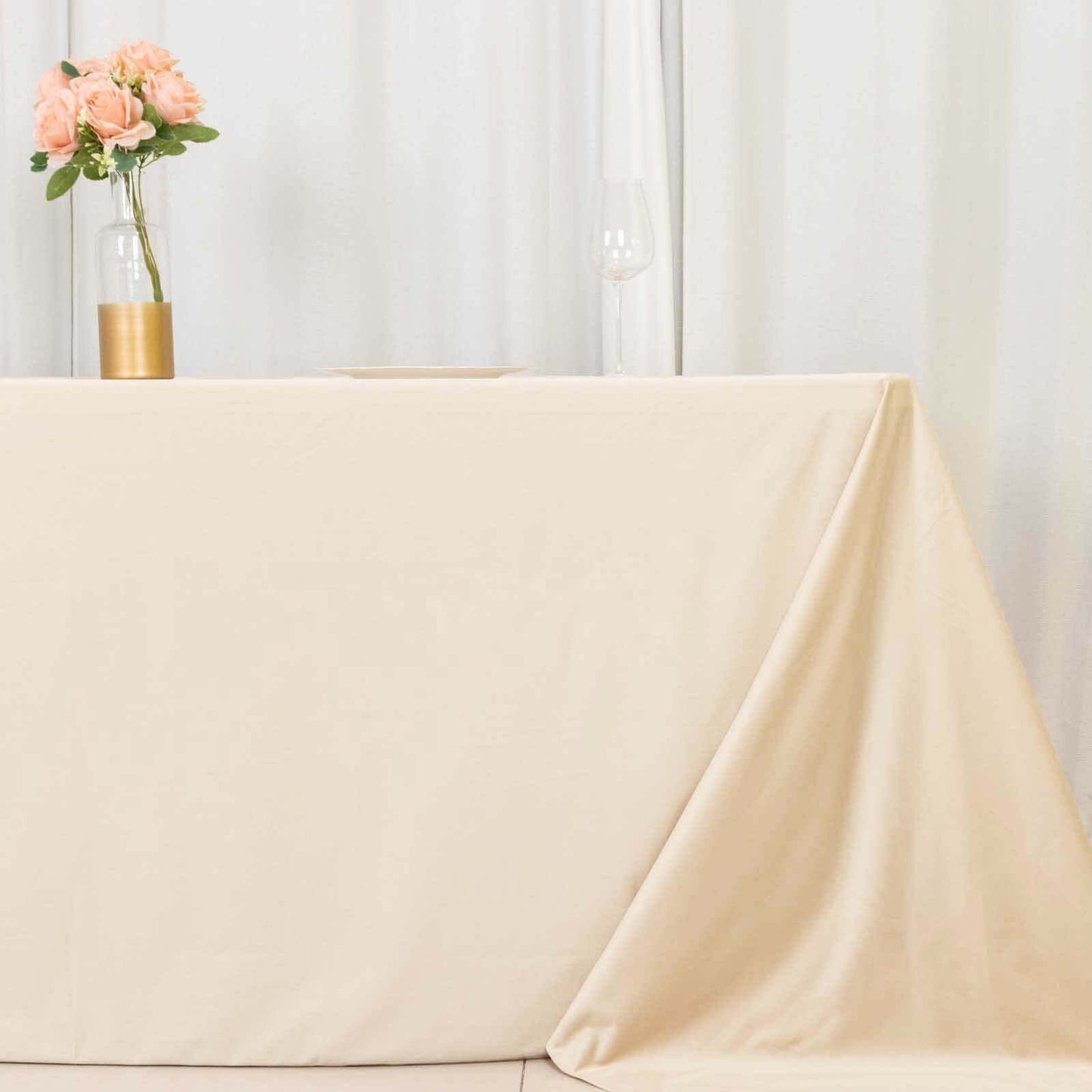 Scuba Rectangular 90"x132" Tablecloth Beige - Wrinkle Free, Stain Resistant & Seamless Table Cover