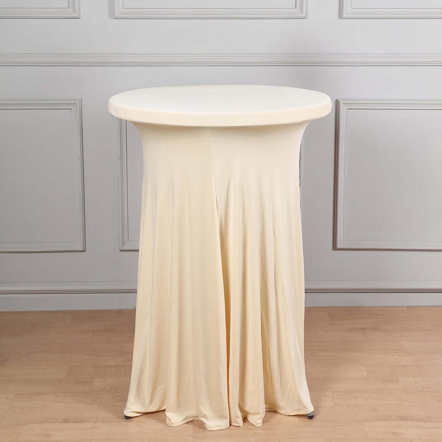 Spandex 30" Round Cocktail Table Cover Skirt Beige With Natural Wavy Drapes