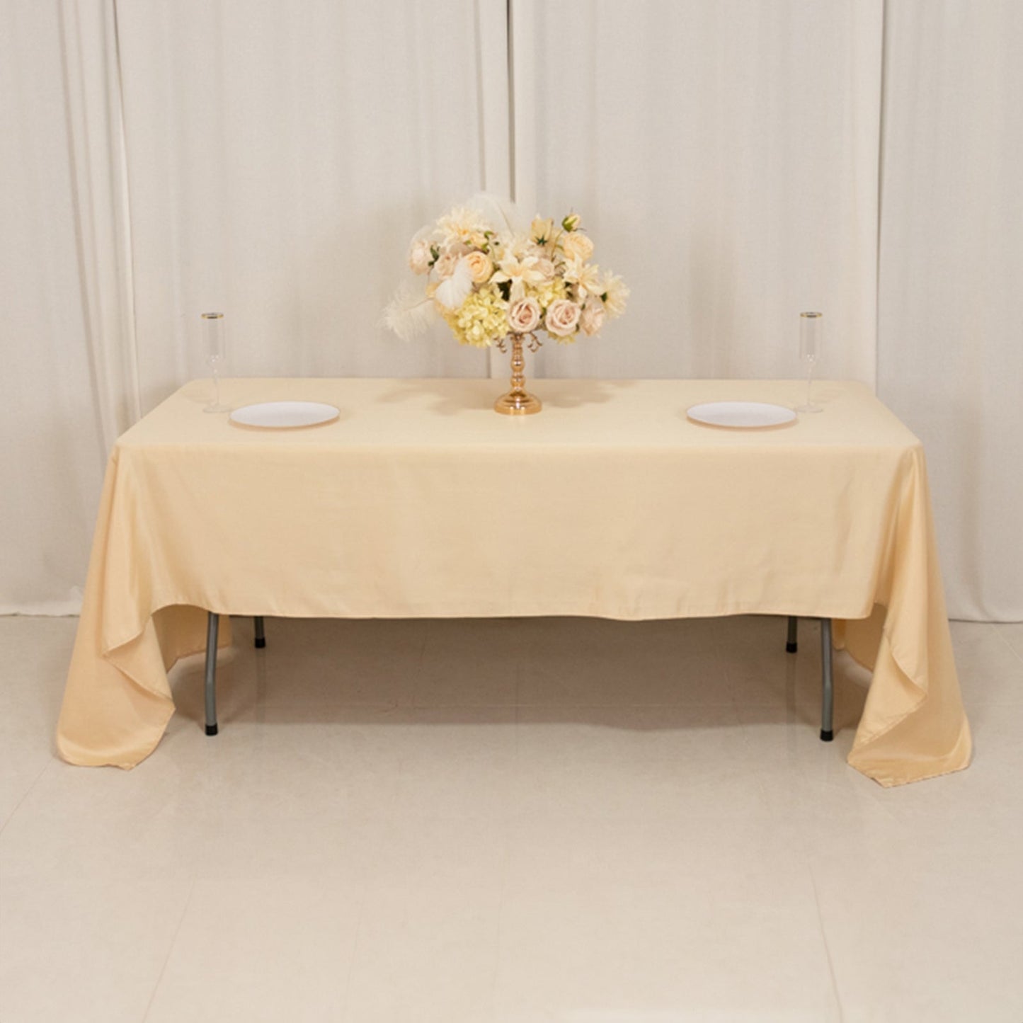 Lamour Satin 60"x126" Rectangle Tablecloth Beige - Soft & Silk-Like Table Cover