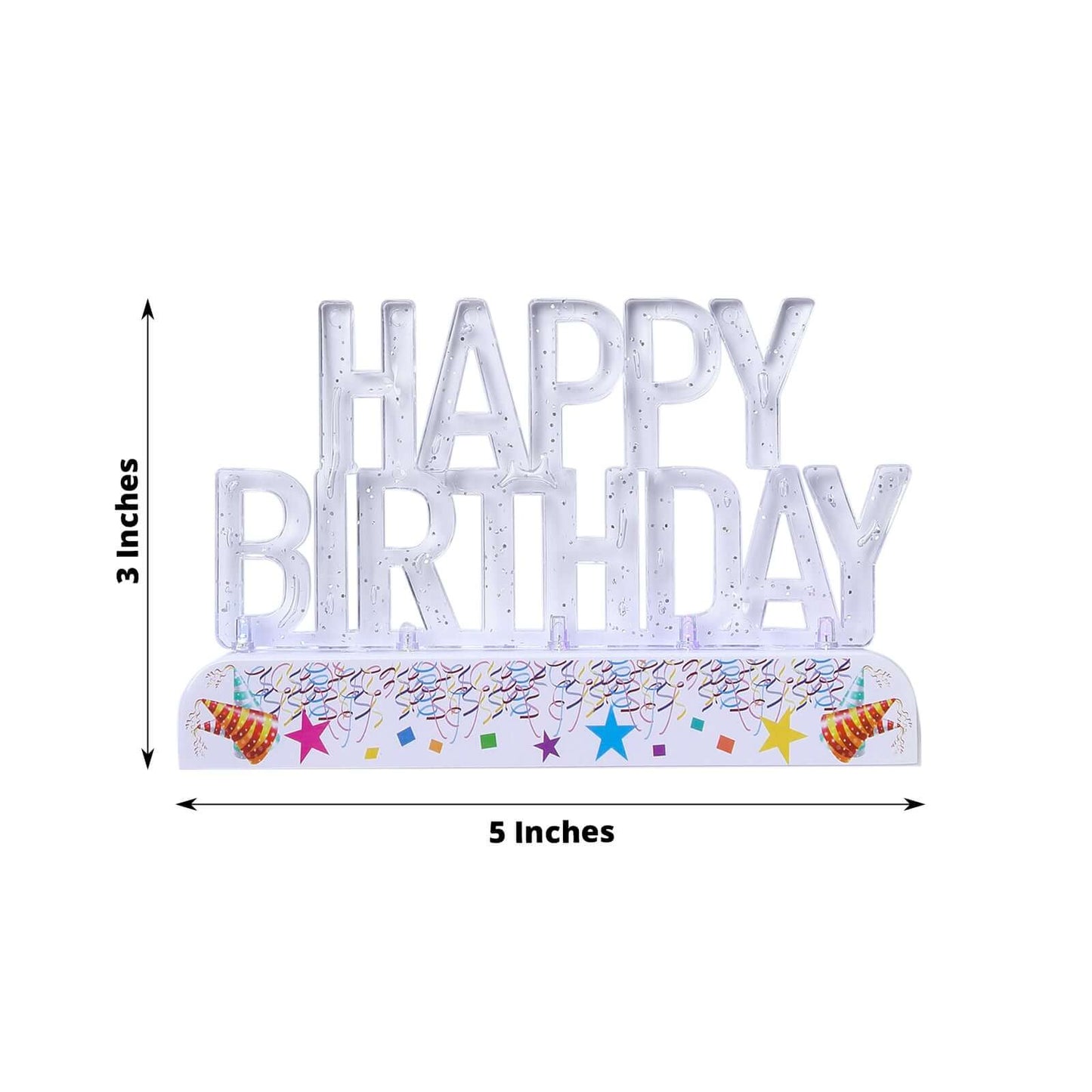 LED Cake Topper Multicolor Flashing Clear Acrylic - Perfect Happy Birthday Party Decor 5"x3"