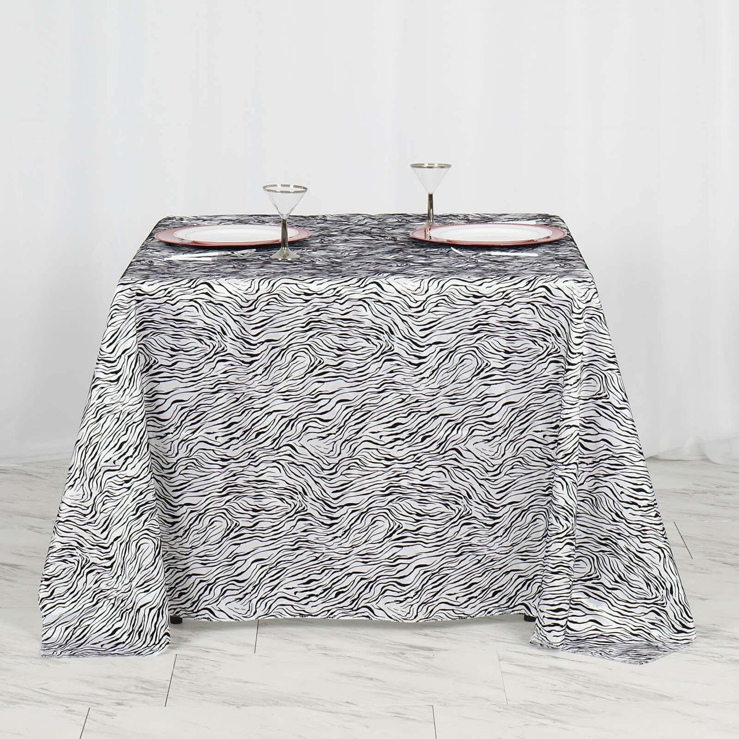 Taffeta 90"x90" Table Overlay Black and White - Tiger Print Table Topper for Jungle Theme