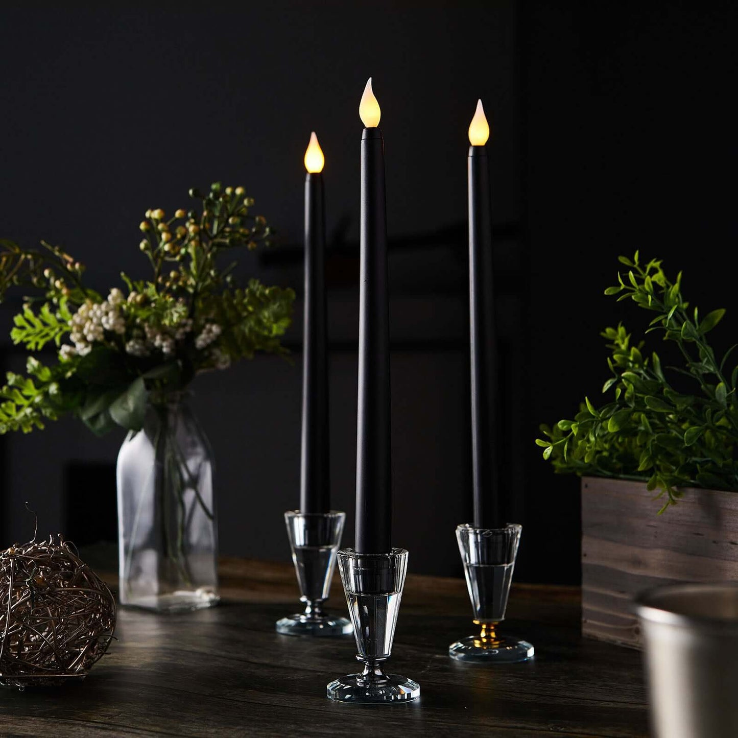 3-Pack LED Decorative Lighting Warm Flickering Black - Flameless Taper Candles 11"