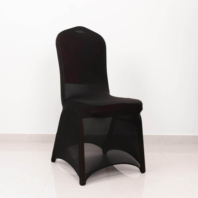 Spandex Chair Cover with Silver Rhinestone Buckled Sash Band Black - Stylish Stretch Fitted Slipcover for Banquets & Events