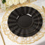 10-Pack Plastic 9" Round Dinner Plates in Black Ruffled Rim with Gold Edging - Sturdy Disposable Dinnerware