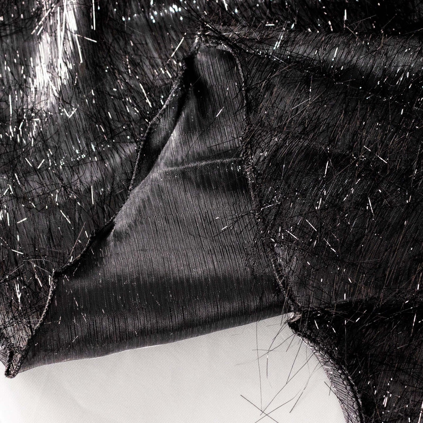 Polyester 72"x72" Table Overlay Square Tablecloth Black - Metallic Fringe Shag Tinsel Table Cover