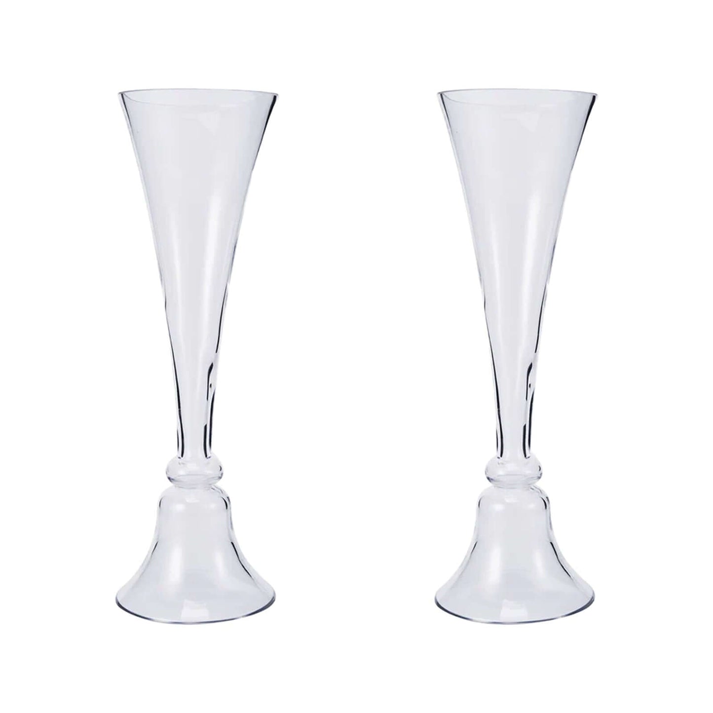 Set of 2 Glass Trumpet Vases Reversible Clarinet Design Clear - Stylish Flower Centerpieces for Events 24"