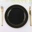 10-Pack Plastic 10" Round Dinner Plates in Black with Gold 3D Polka Dotted Rim - Sturdy Disposable Party Plates for Modern Themed Events & Banquets