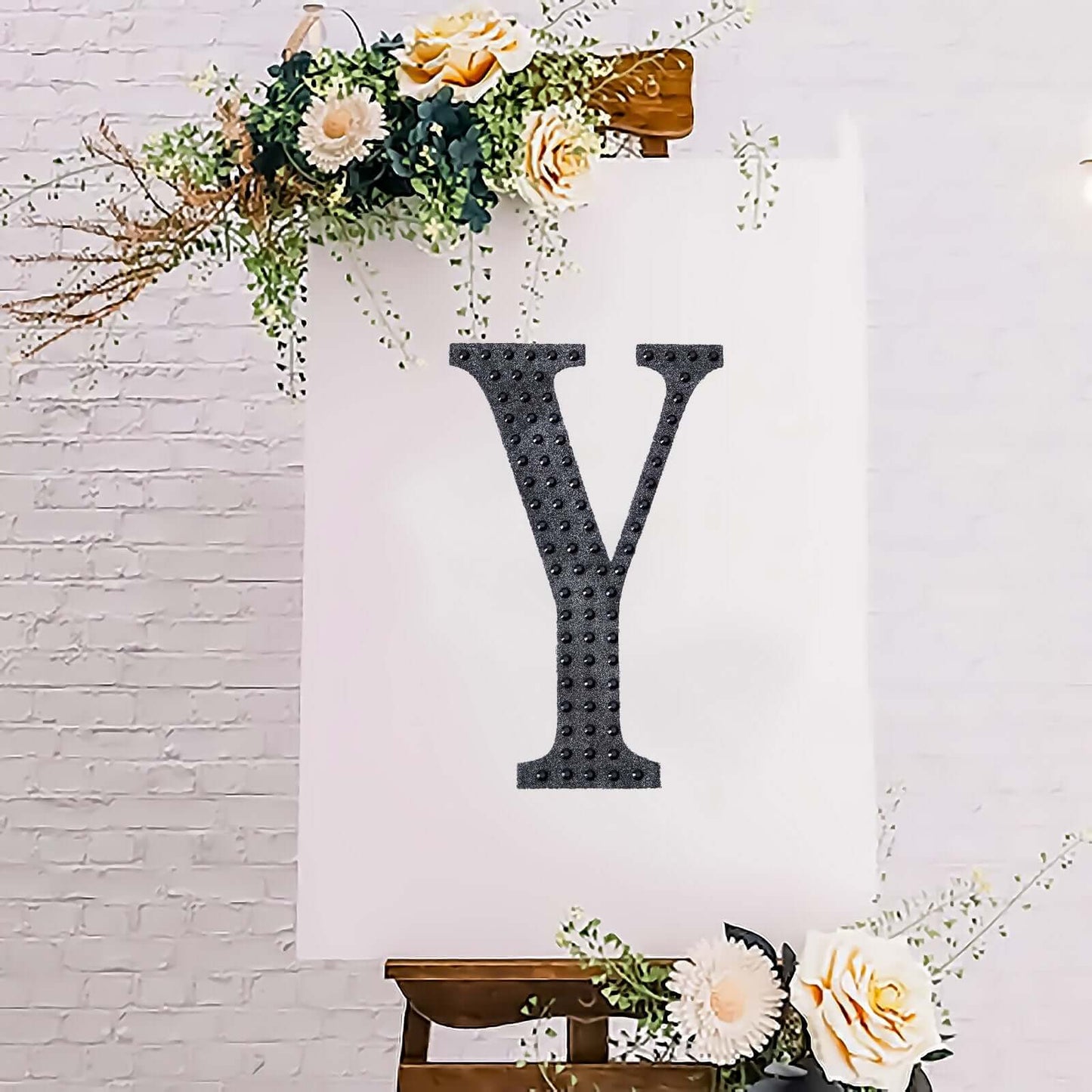 Decorative Rhinestone Alphabet "Y" Letter Stickers, Glitter Adhesive Craft Letters Black DIY Sparkle Embellishments 8"