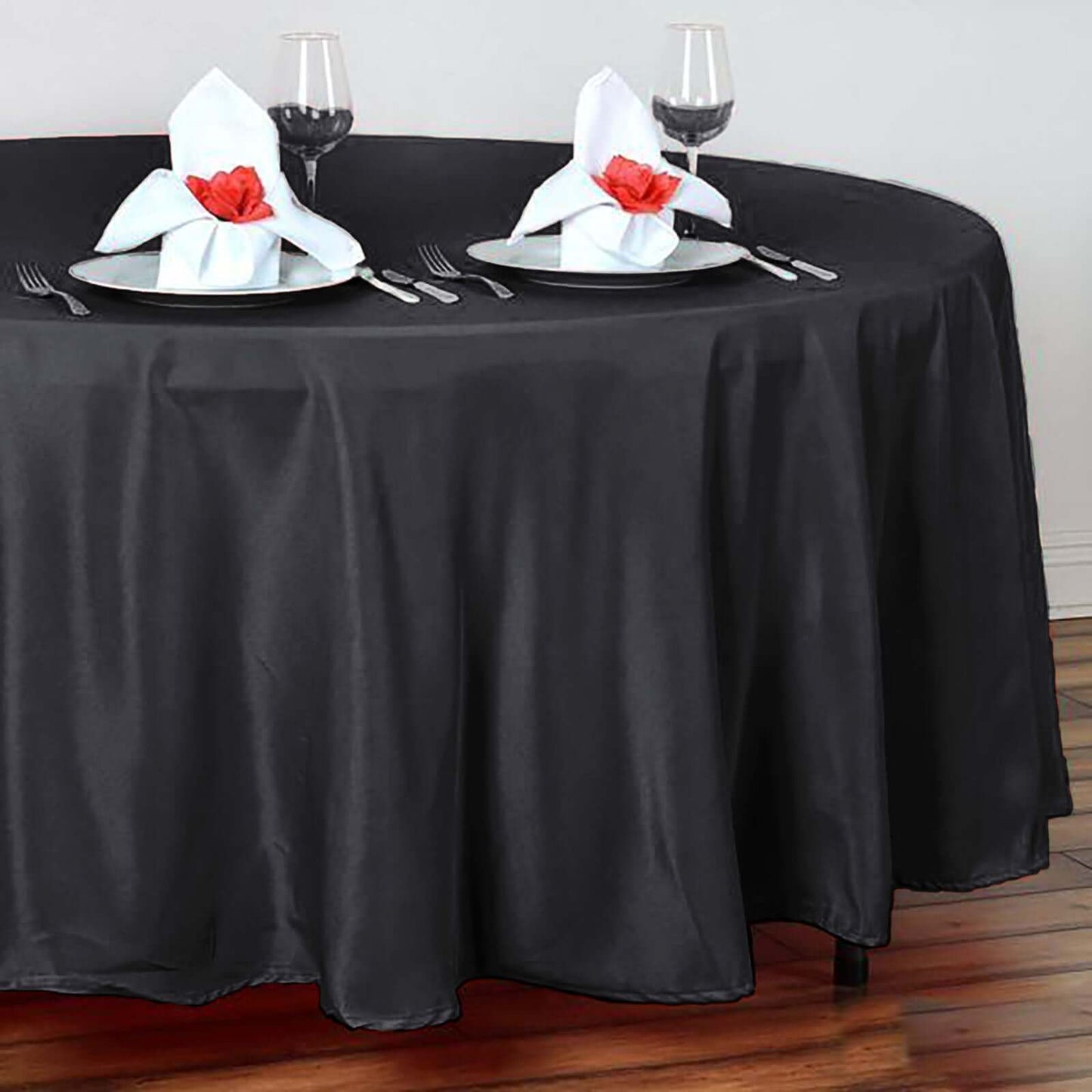 Polyester 108" Round Tablecloth Black - Wrinkle-Resistant and Stylish Table Cover