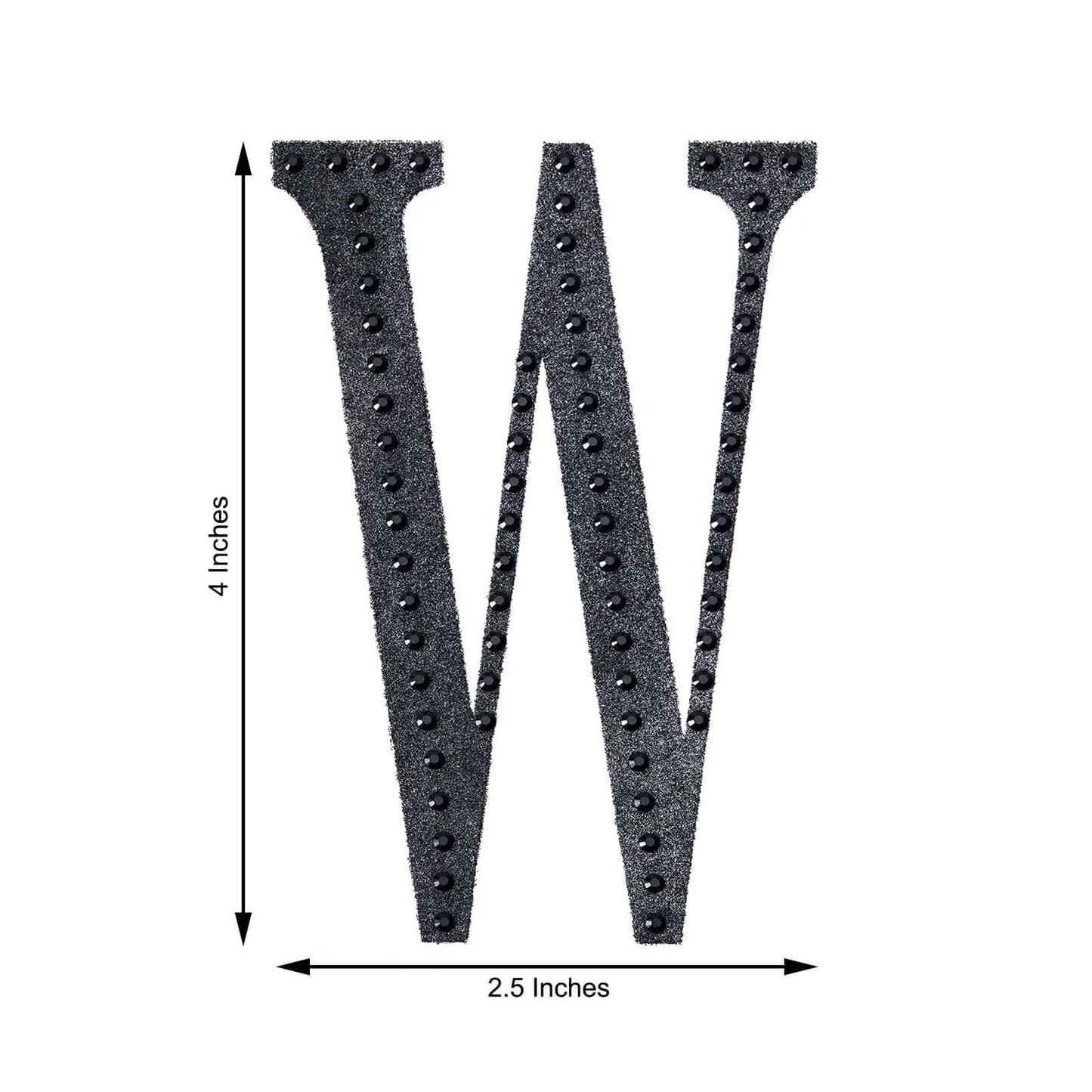 Decorative Rhinestone Alphabet "W" Letter Stickers, Glitter Adhesive Craft Letters Black DIY Sparkle Embellishments 4"
