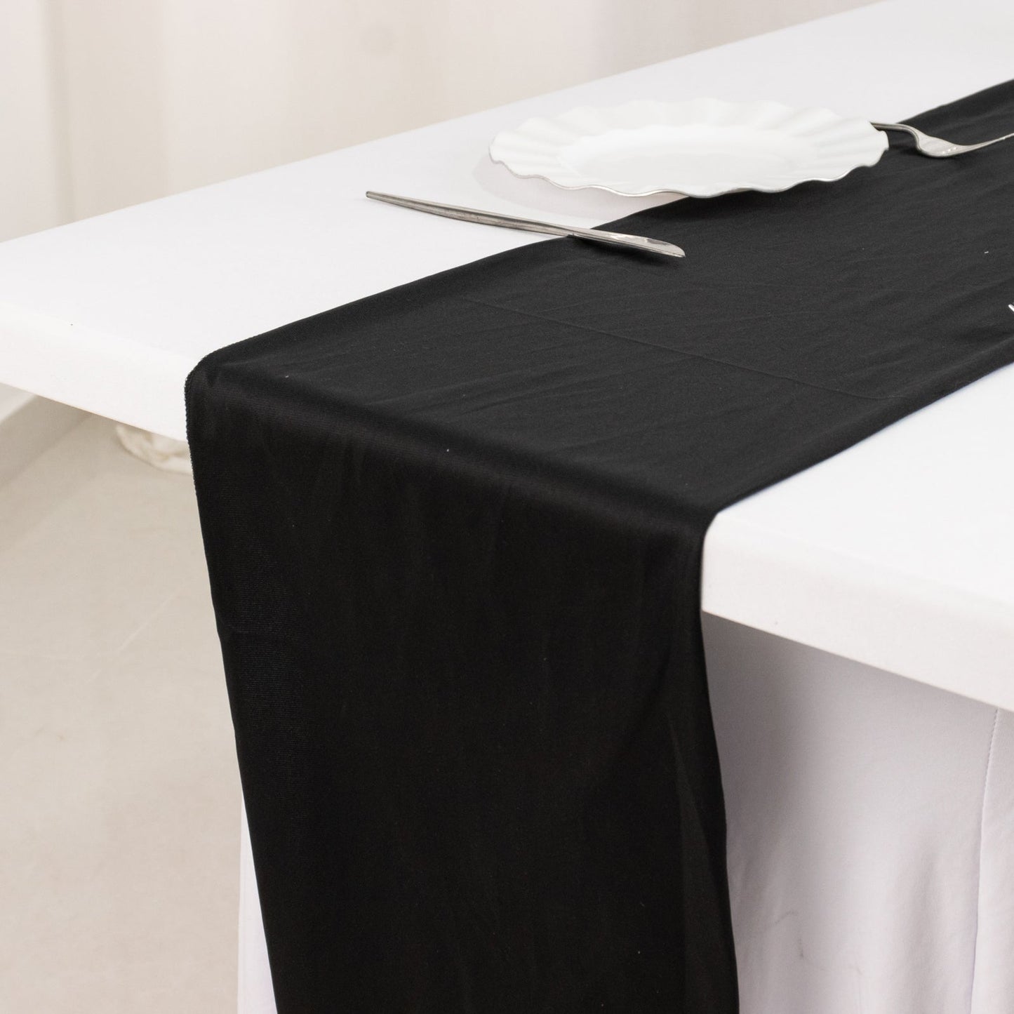 Scuba Polyester 12"x108" Table Runner Black - Wrinkle-Free Table Linen for Events & Weddings