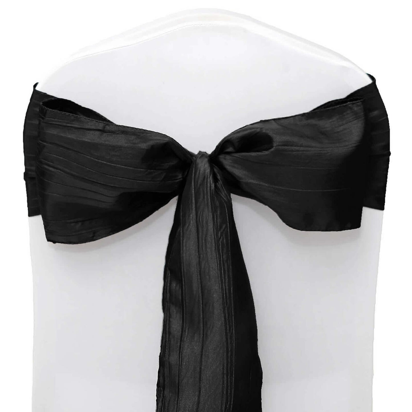 5 Pack Taffeta 6"x106" Chair Sashes Black Accordion Crinkle Texture - Stylish Decor for Weddings & Gatherings