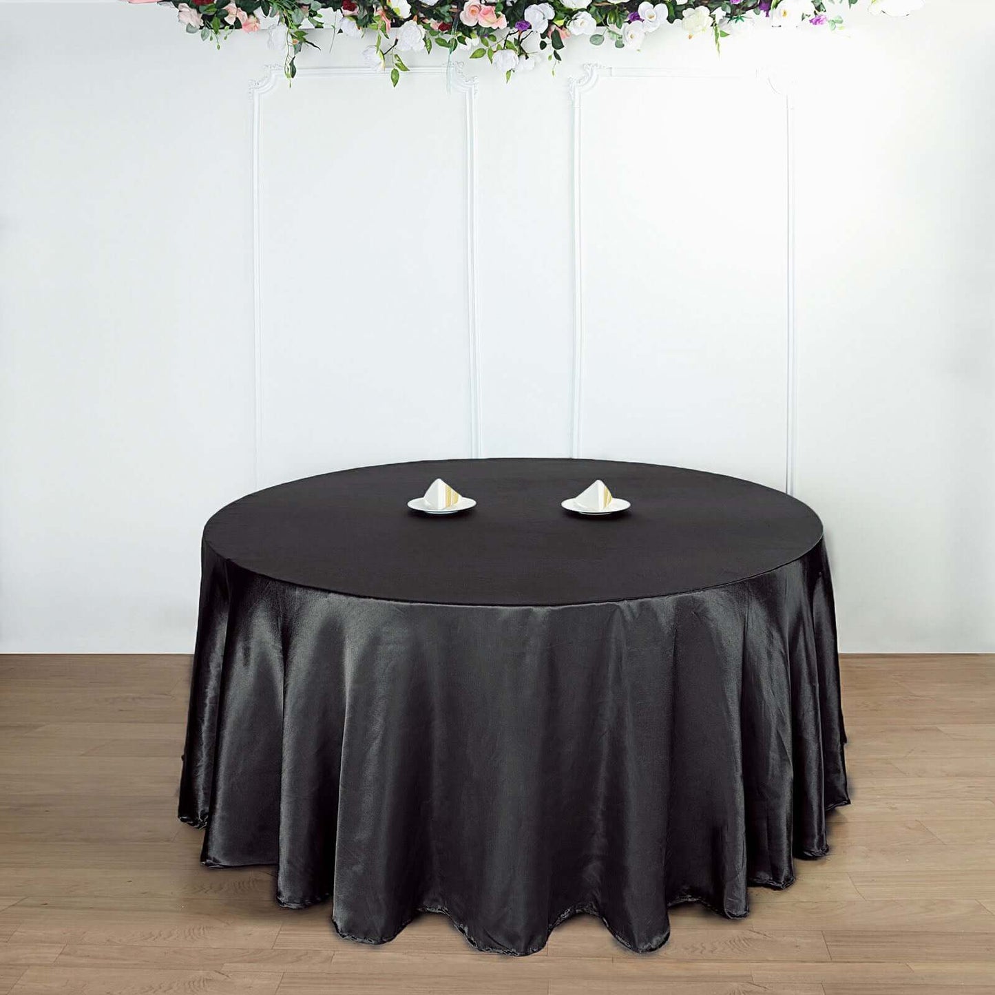 Satin 108" Round Tablecloth Black - Smooth and Lustrous Table Cover for Weddings & Events
