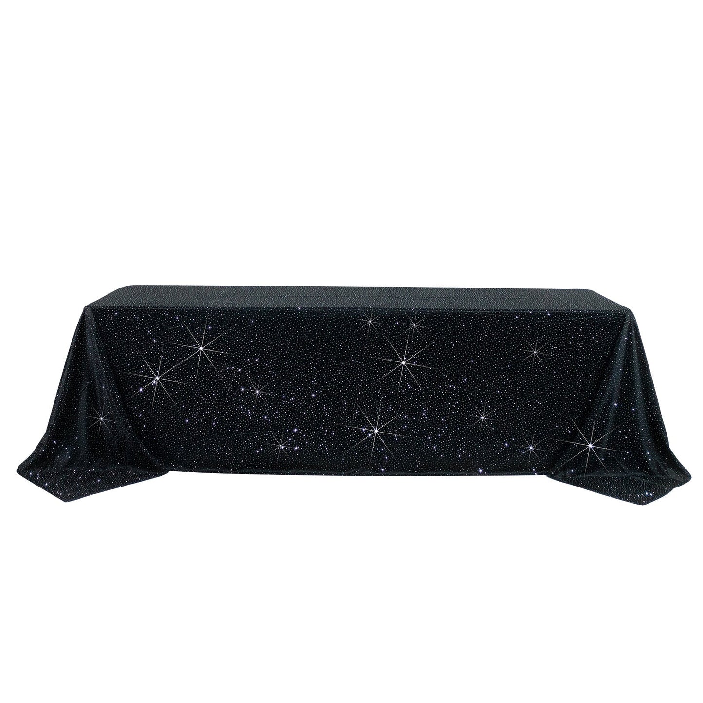 Scuba Rectangular Tablecloth 90"Ã—156" Black with Rhinestone Accents â€“ Seamless, Wrinkle-Free, Stain-Resistant Event Linen