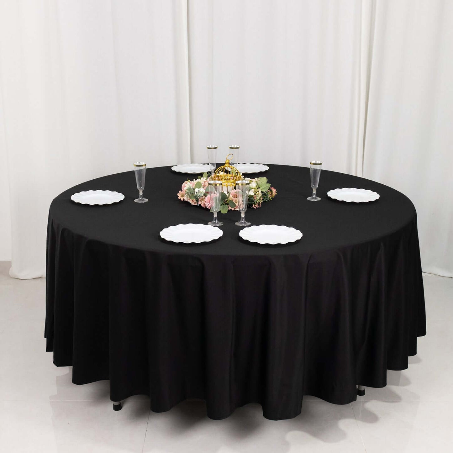 Scuba Round 108" Tablecloth Black - Wrinkle Free & Stain Resistant Table Cover for Exquisite Events