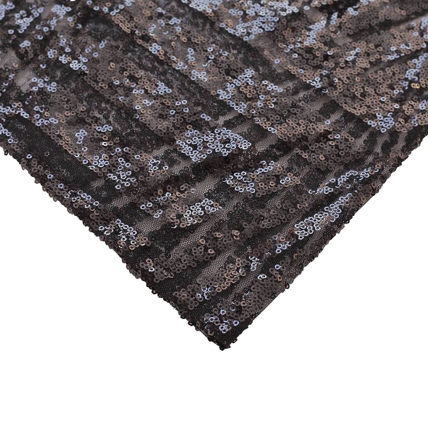 Set of 5 Black Sequin Mesh Cylinder Pedestal Stand Covers with Geometric Pattern Embroidery, Sparkly Sheer Tulle Pillar Prop Covers