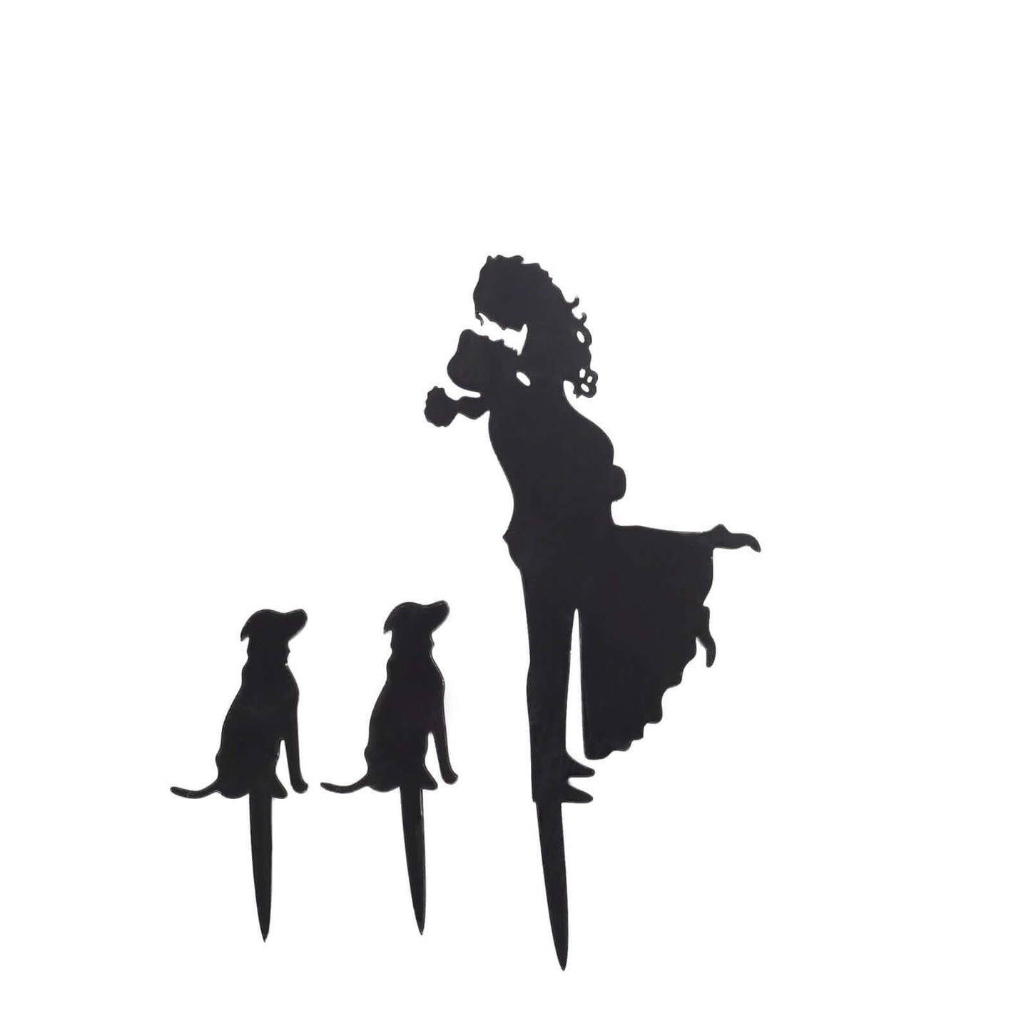 Acrylic Cake Toppers Black Silhouette Design of Bride, Groom, and Pet Dogs - Wedding Cake Decoration Set 7"