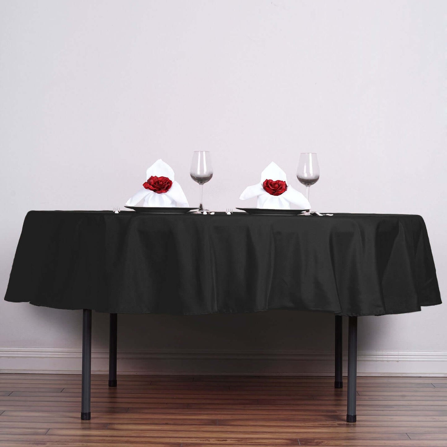 Polyester 70" Round Tablecloth Black - Durable & Wrinkle-Resistant Table Cover