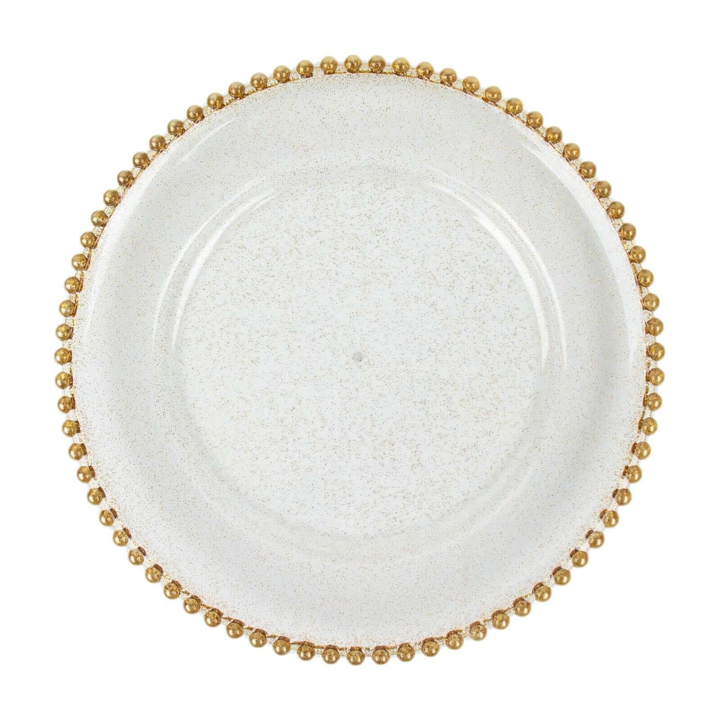 6-Pack Acrylic Round Charger Plates 13" in Clear Gold Glittered with Beaded Rim, Decorative Dinner Party Serving Plates
