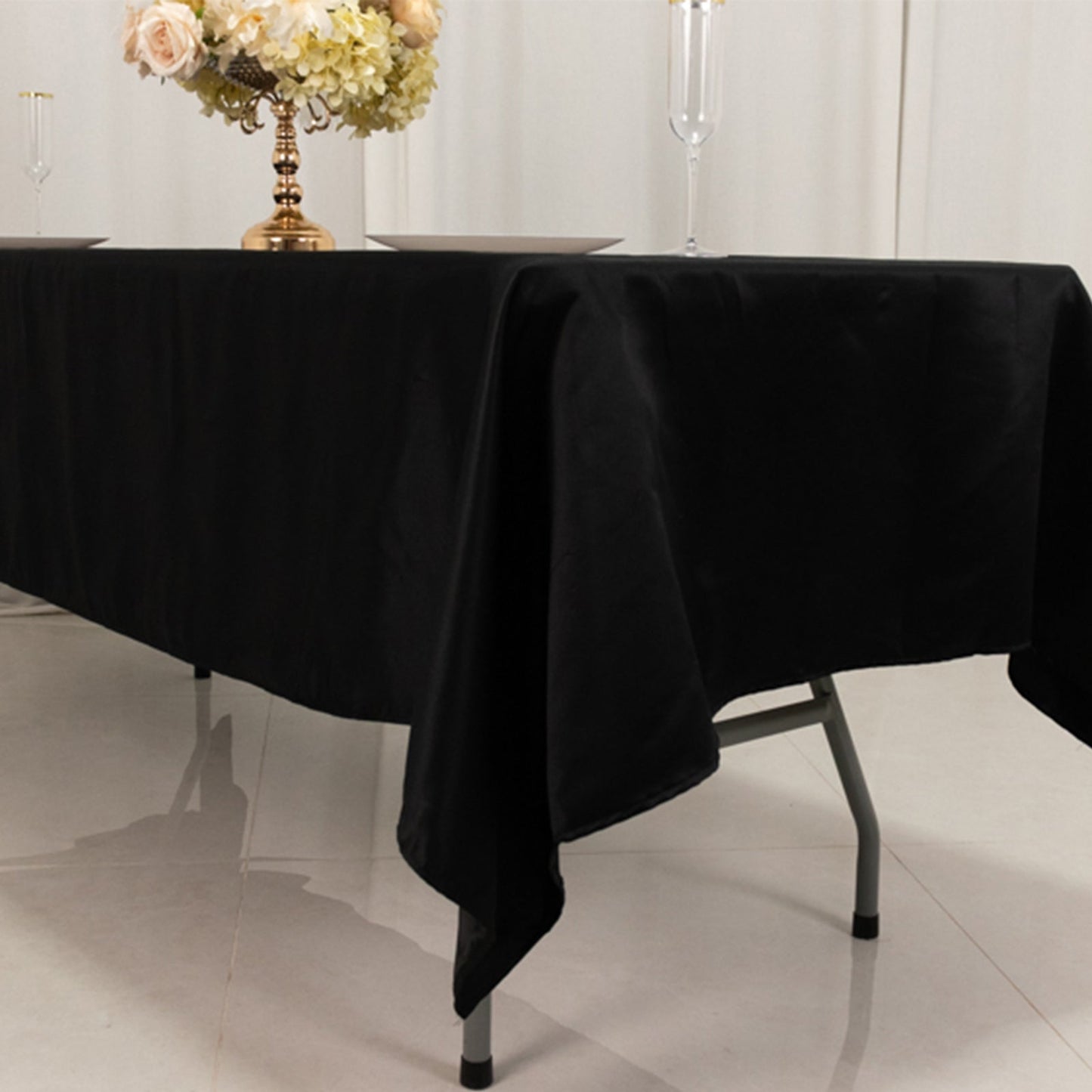 Lamour Satin 60"x102" Rectangle Tablecloth Black - Durable & Silky Soft Feel Table Cover for Weddings & Banquets