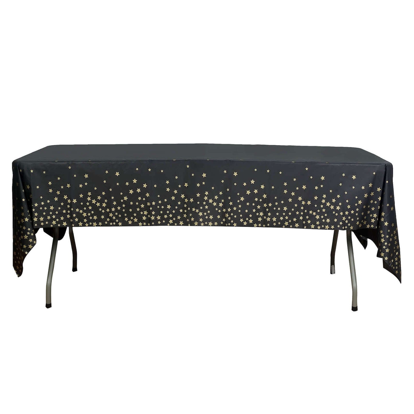 5-Pack Plastic Table Covers Black Rectangle with Gold Stars - Decorative PVC Disposable Tablecloths 54"x108"