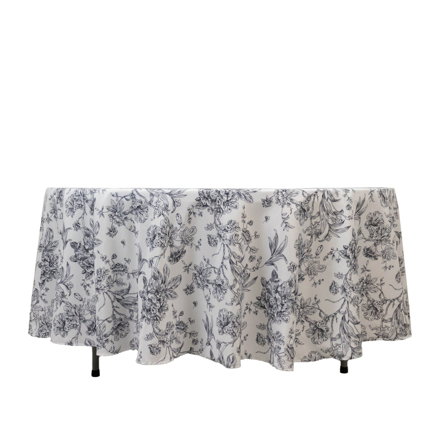 Polyester 108" Round Tablecloth White - Black French Toile Pattern for Chic Weddings