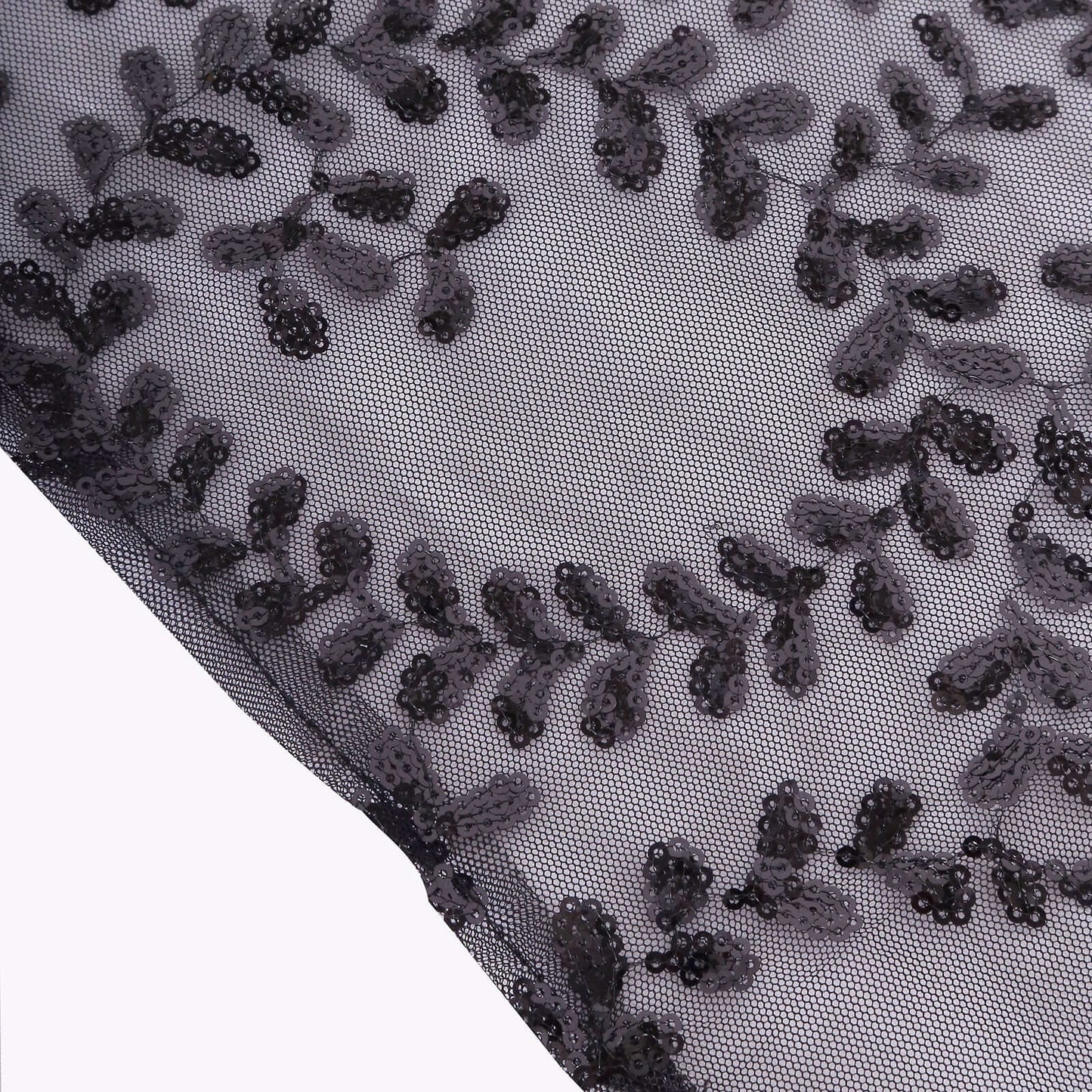 Tulle 90"x156" Rectangle Tablecloth Black - Sequin Leaf Embroidered Table Cover