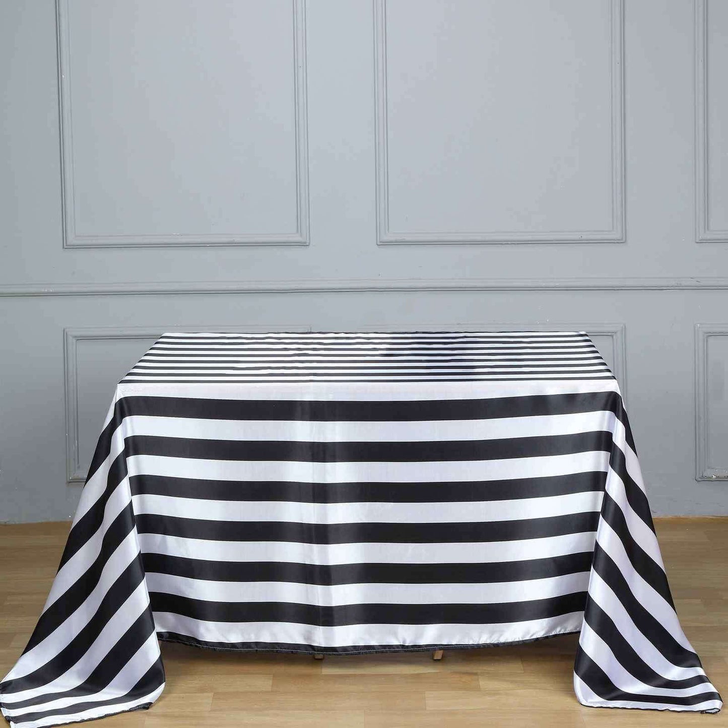 Satin 60"x102" Rectangle Tablecloth Black/White - Stripe Design with Stylish Smooth Finish Table Cover