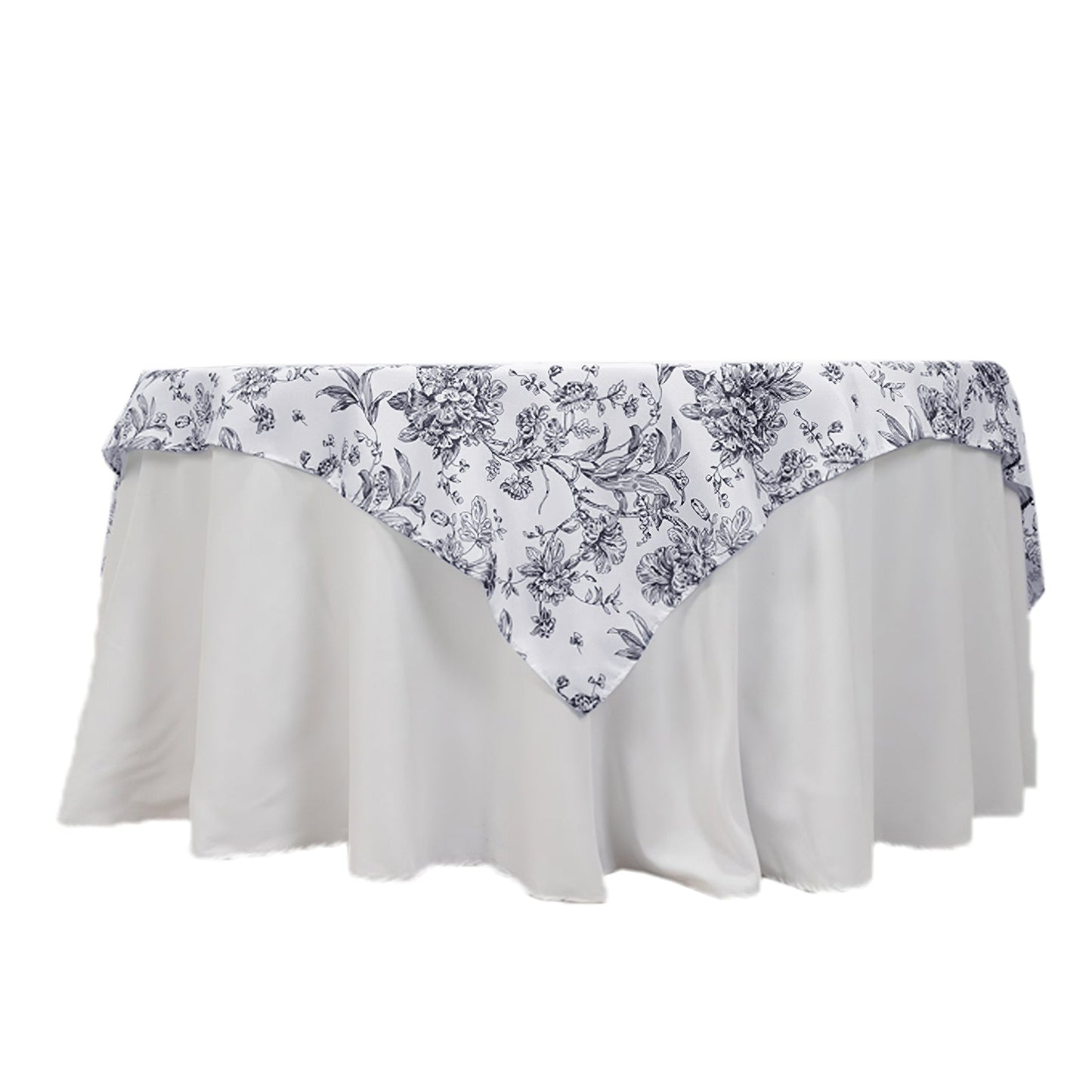 Polyester 70"x70" Table Overlay White - Black French Toile Pattern for Stylish Events