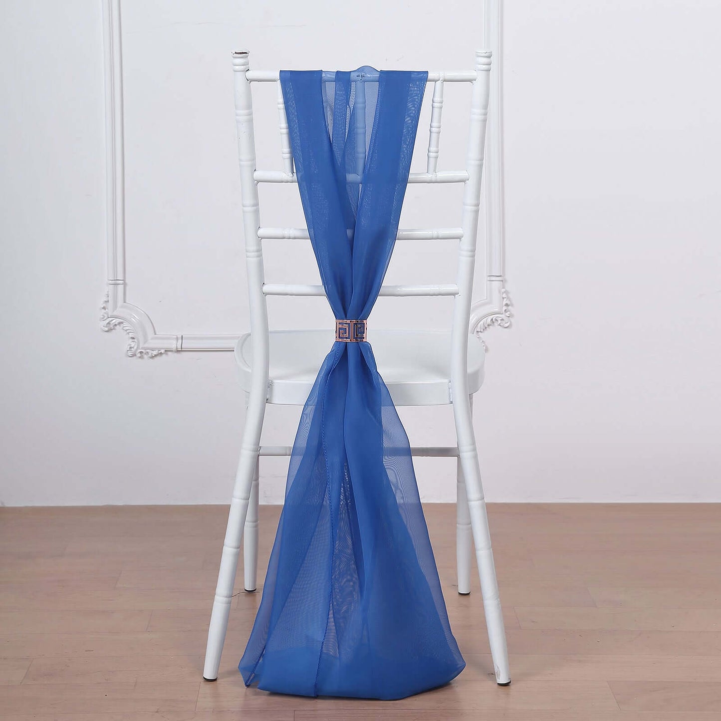 5 Pack Chiffon Chair Sashes Royal Blue - Soft & Lightweight Designer Chair Bows 22"x78"