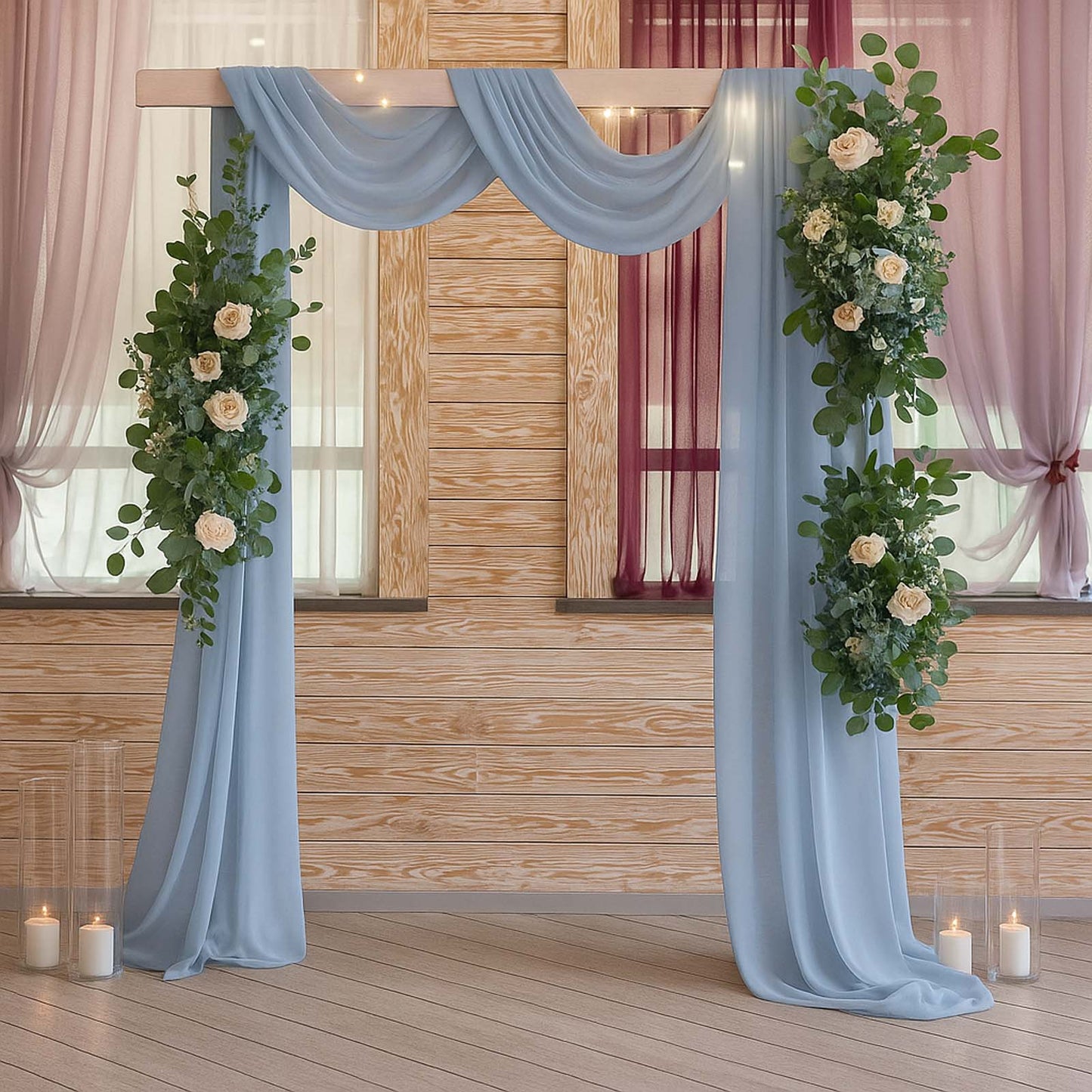 Dusty Blue Sheer Backdrop Drape â€“ 5ftx32ft Wedding Arch & Ceiling Decor Panel, Wrinkle Free with Soft Shimmer
