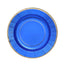 25-Pack Paper 8" Round Dessert Plates in Royal Blue Sunray Design with Gold Rim - Disposable Heavy Duty 350GSM Appetizer Salad Plates